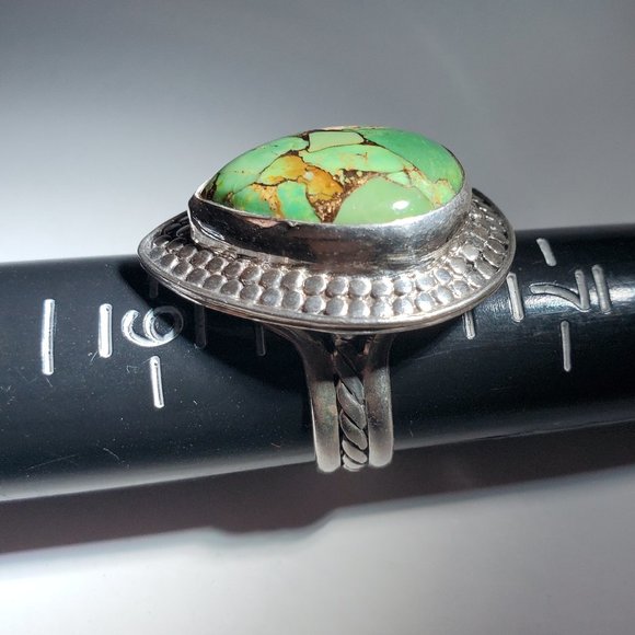 STERLING SILVER GREEN COPPER TURQUOISE RING - Picture 9 of 10